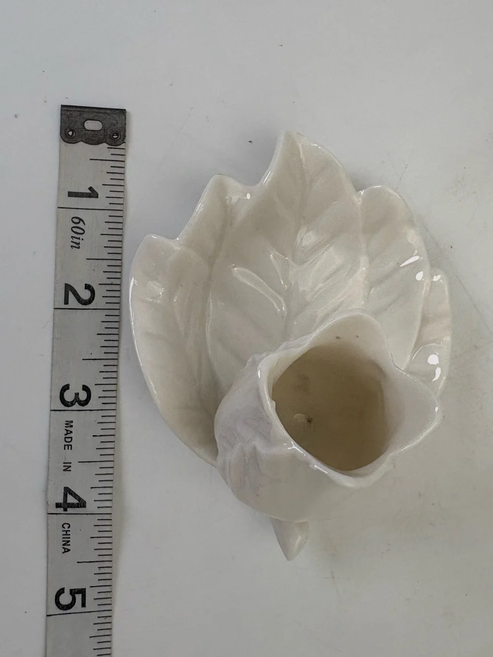 Vintage White Porcelain Leaf/Flower Toothpick Holder or Trinket/Jewelry Dish